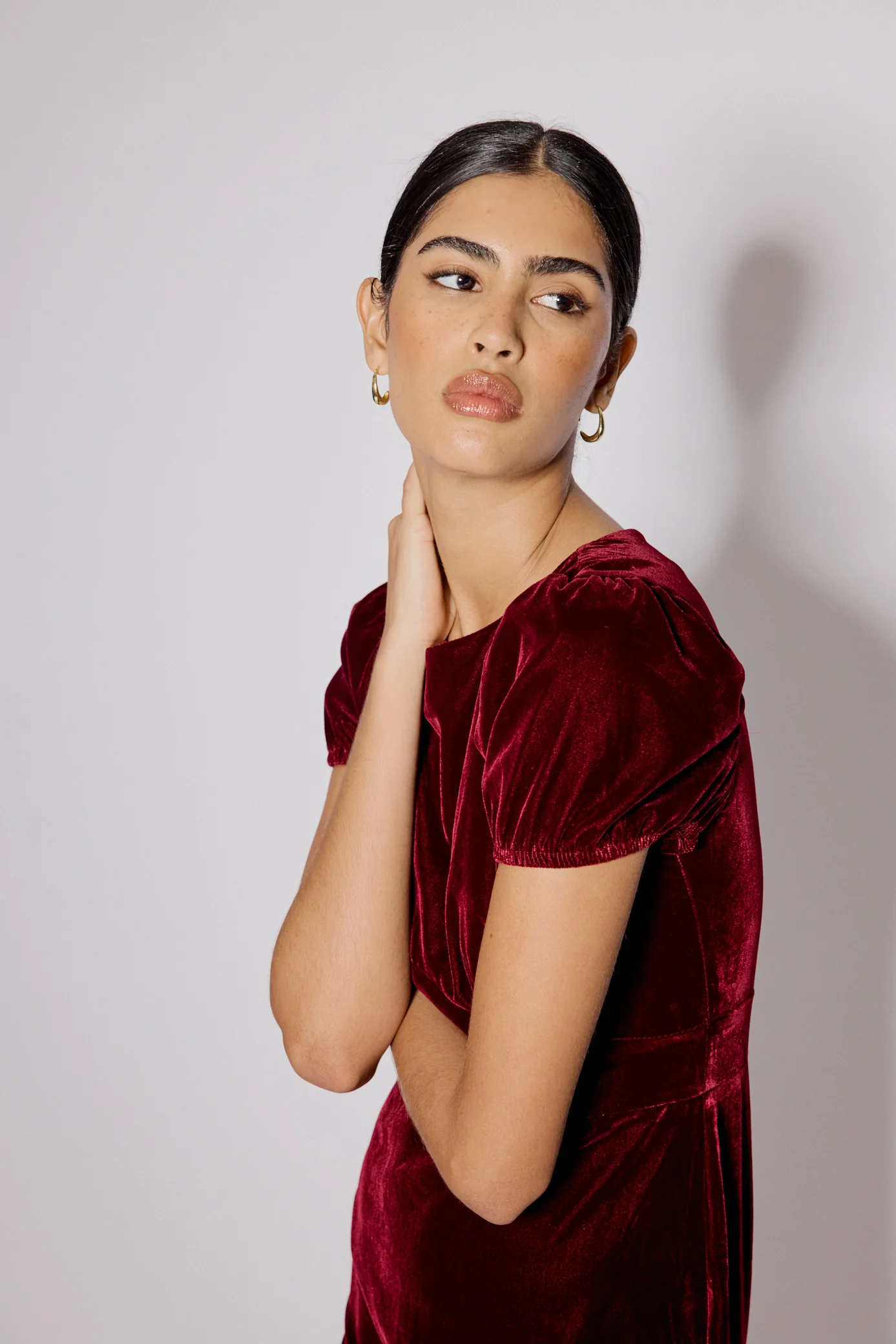 Burgundy Velvet Frill Hem Cosmo Mini Dress - Image 3