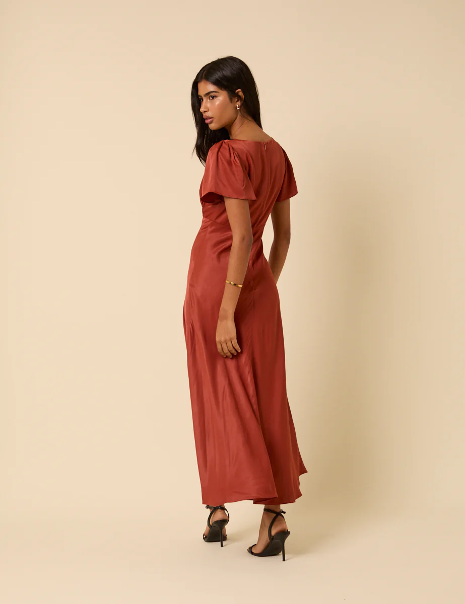 Burnt Rust Satin Lace Trim Sienna Midaxi Dress - Image 5