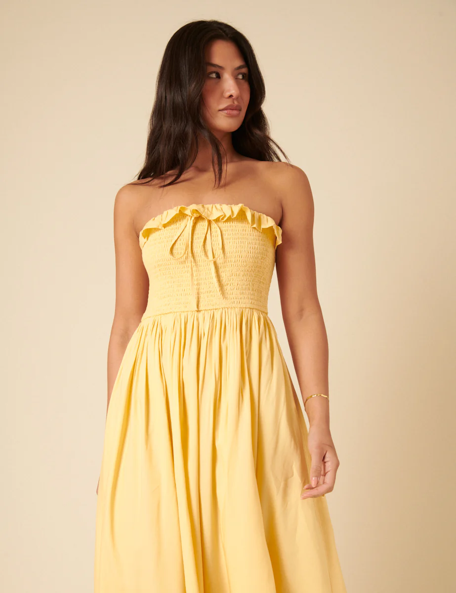 Butter Yellow Bandeau Bela Midi Dress - Image 2