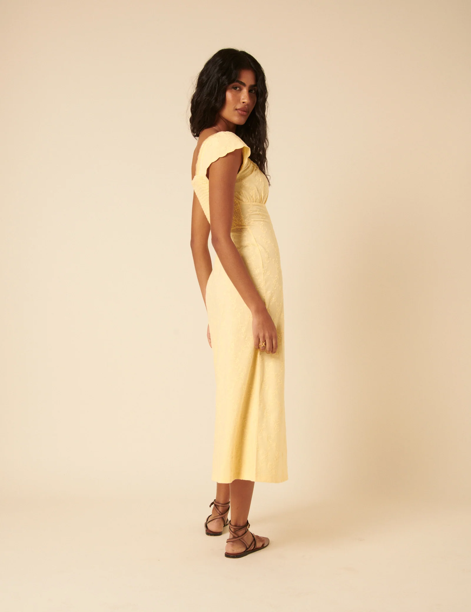 Butter Yellow Floral Embroidered Melissa Midi Dress - Image 5