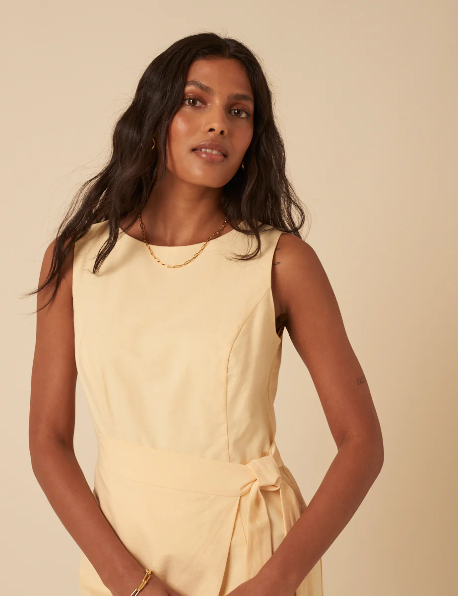 Butter Yellow Tie Waist Lottie Mini Dress - Image 2