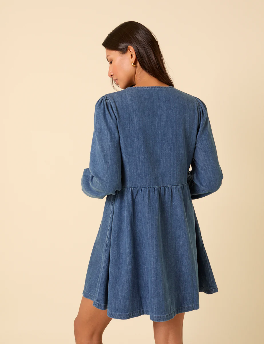 Denim Tie Front Eden Mini Dress - Image 4