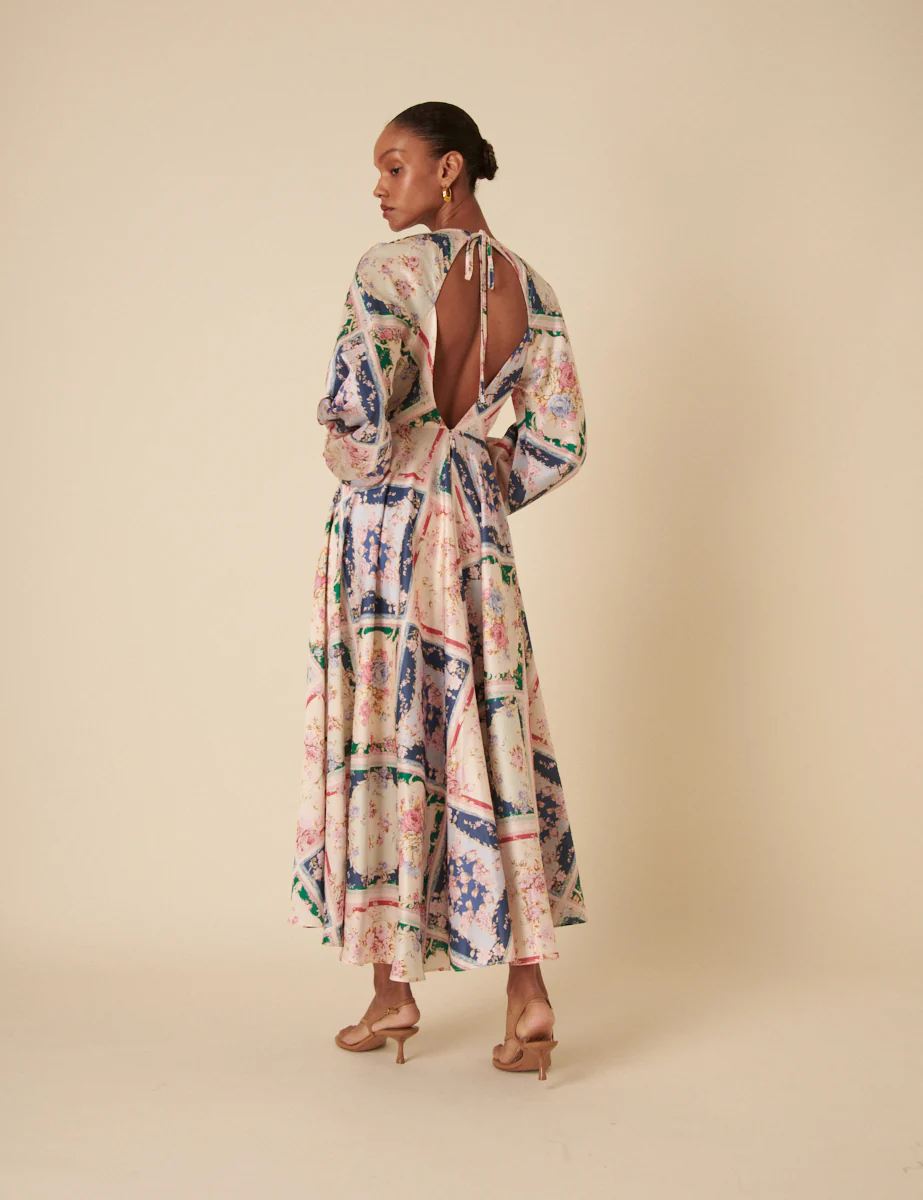 Abstract Floral Balloon Sleeve Ace Maxi Dress - Image 4