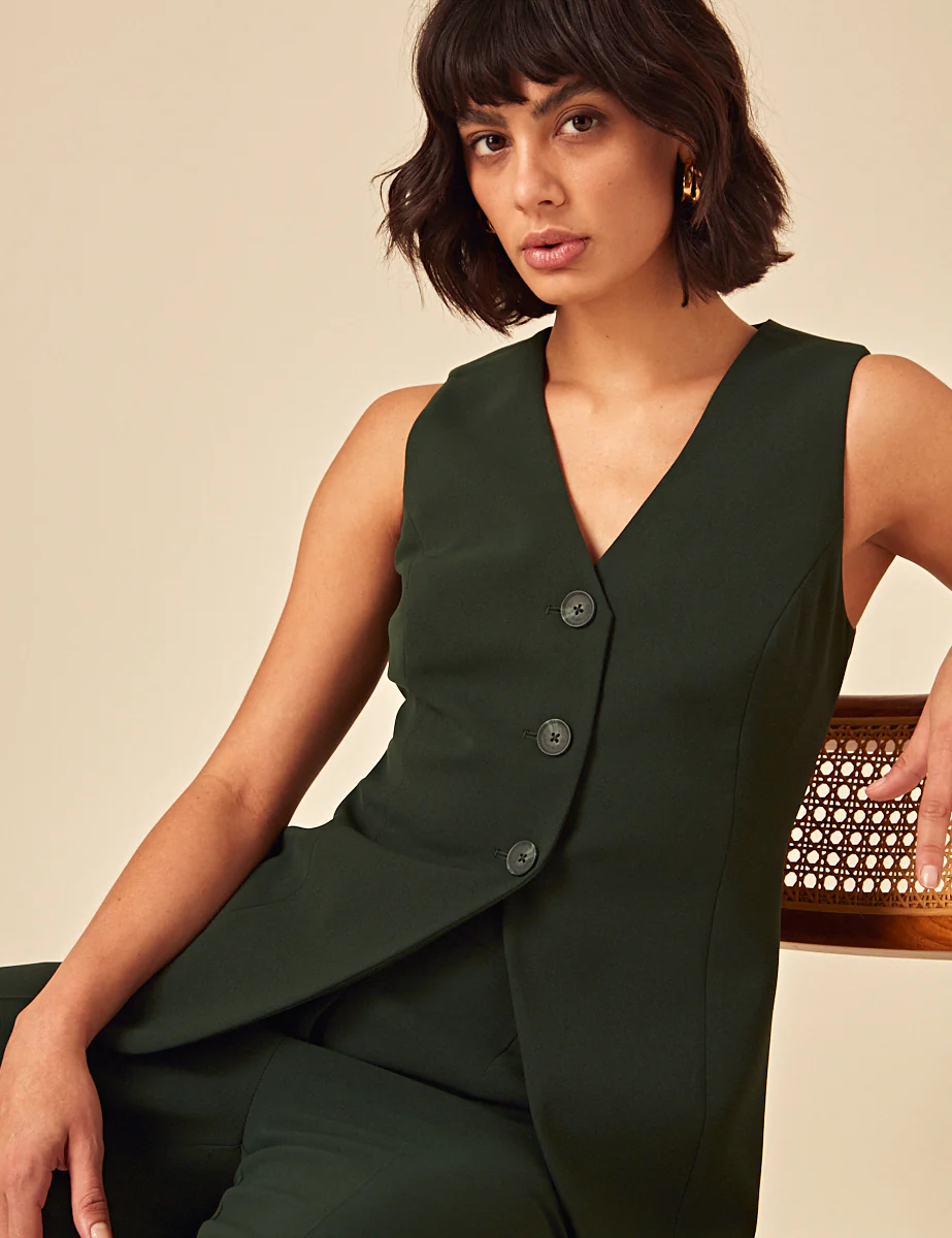 Forest Green Longline Waistcoat - Image 2