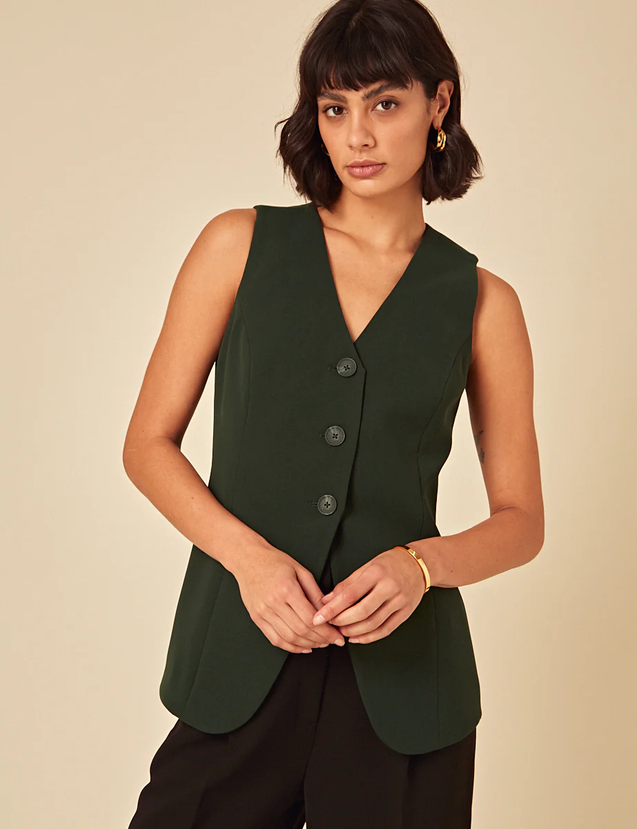 Forest Green Longline Waistcoat - Image 3