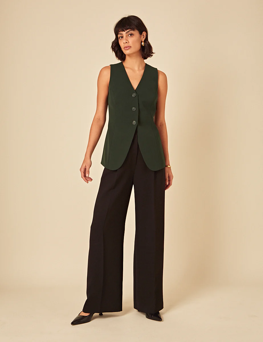 Forest Green Longline Waistcoat - Image 4