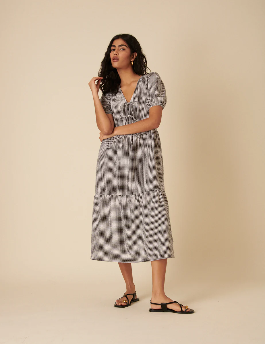 Gingham Tie Front Bernadetta Midi Dress - Image 3