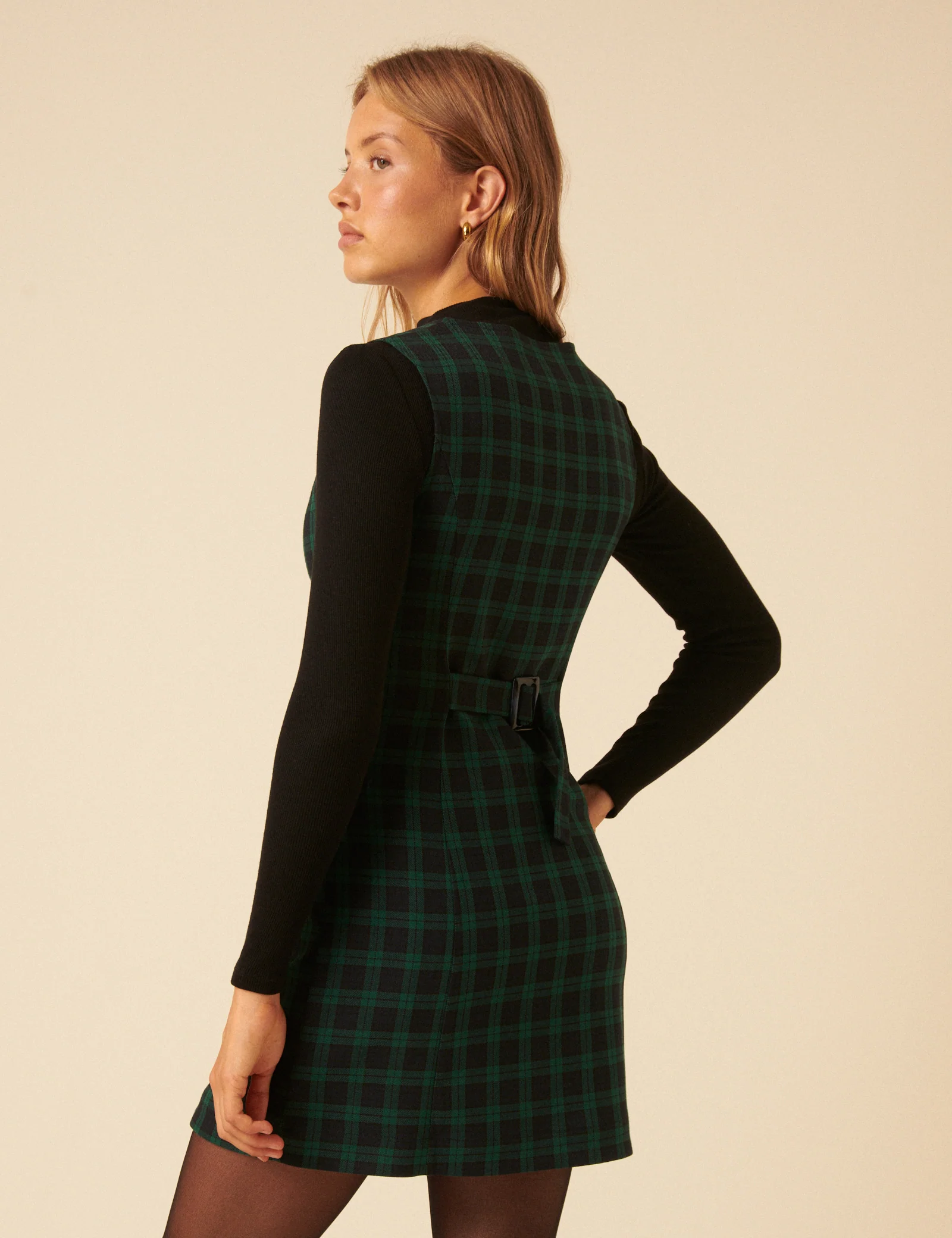 Green Check Ellie Pinafore Mini Dress - Image 5