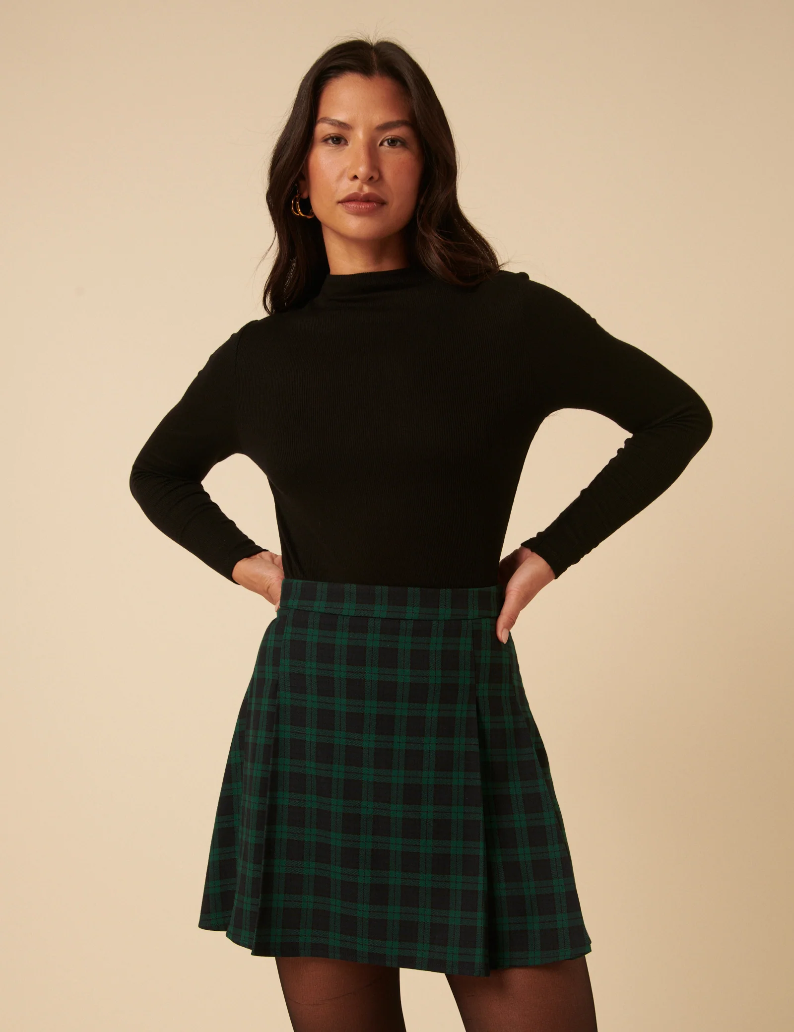 Green Check Jessie Pleated Mini Skirt - Image 4