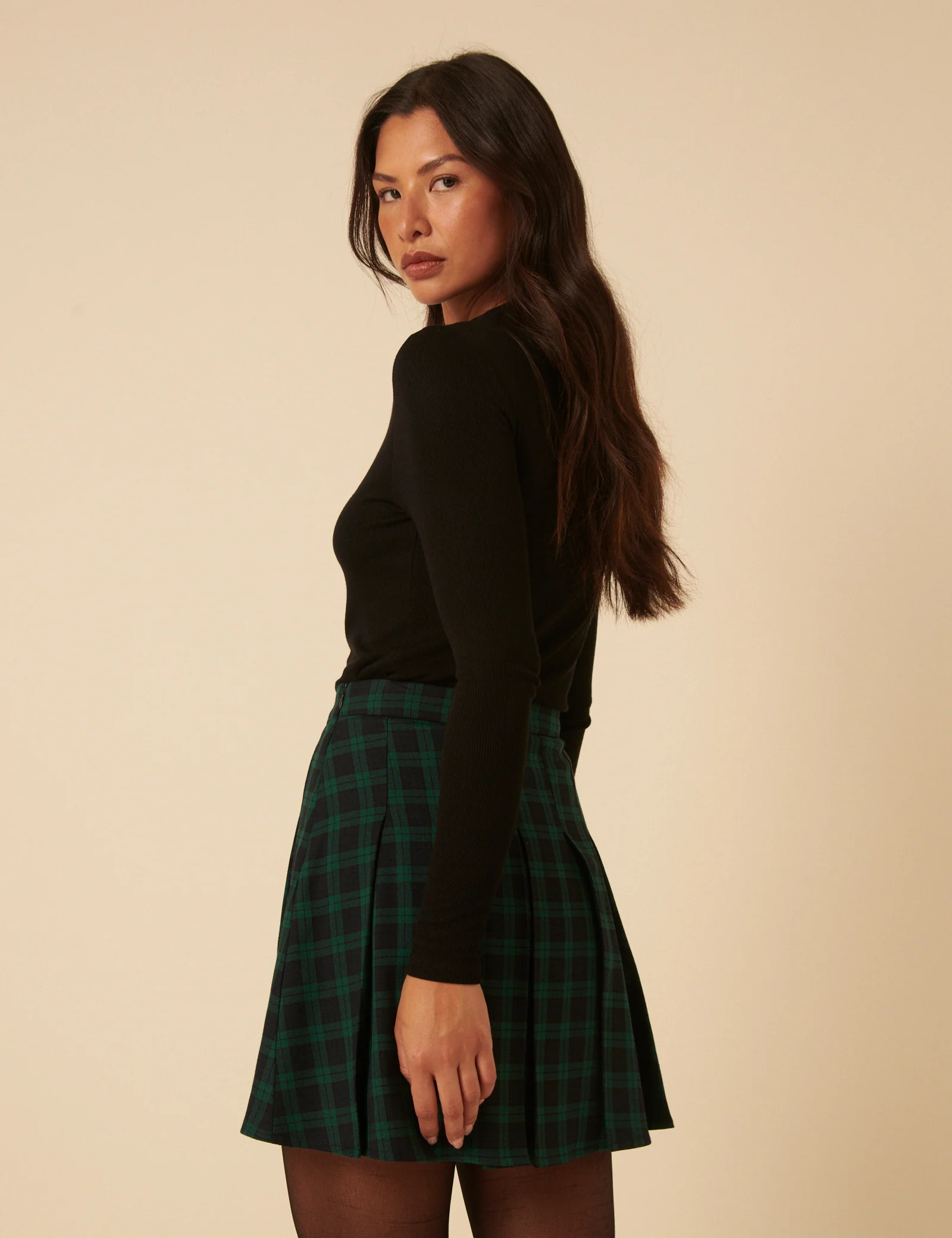 Green Check Jessie Pleated Mini Skirt - Image 5