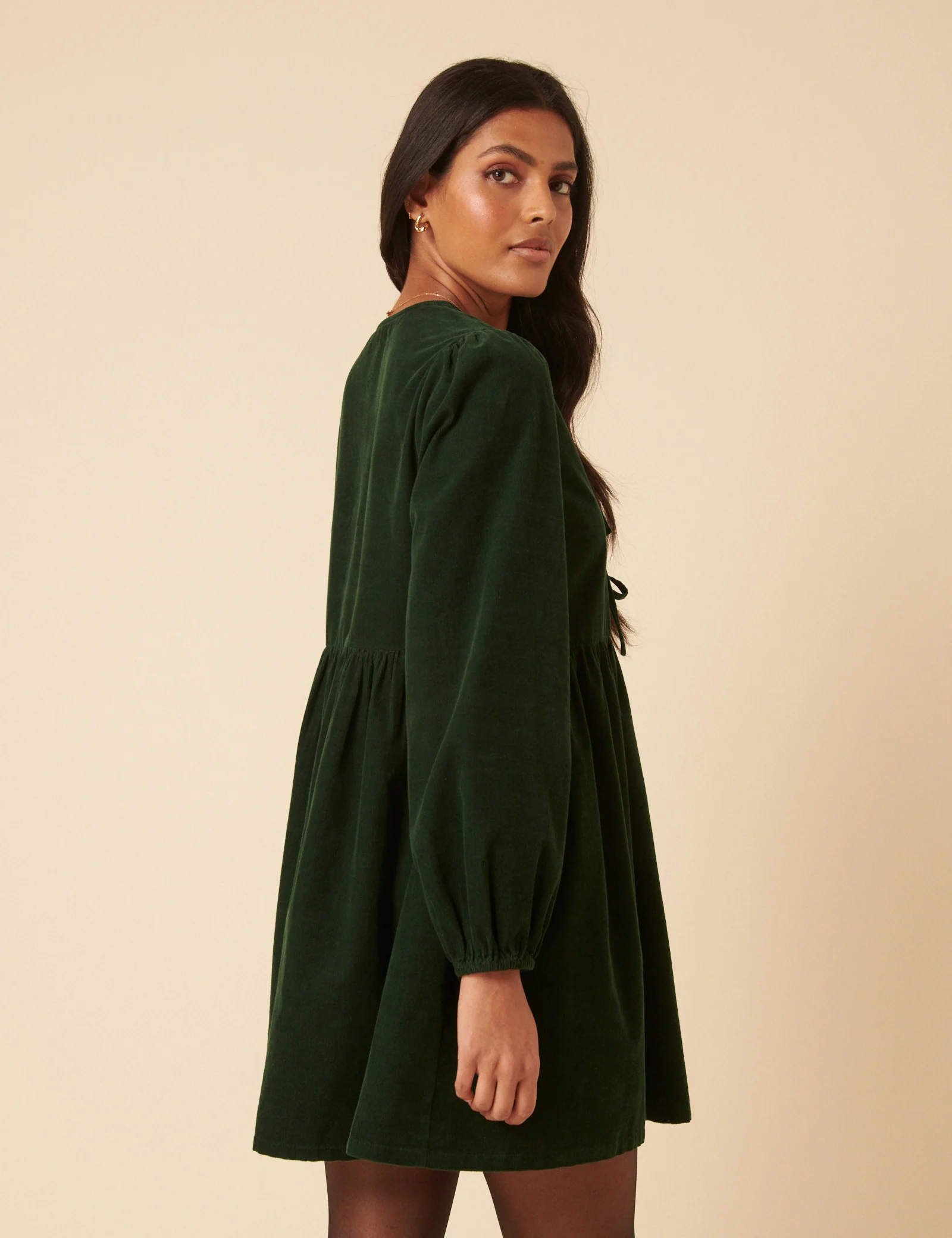 Green Embroidered Tie-front Cord Eden Mini Dress - Image 3