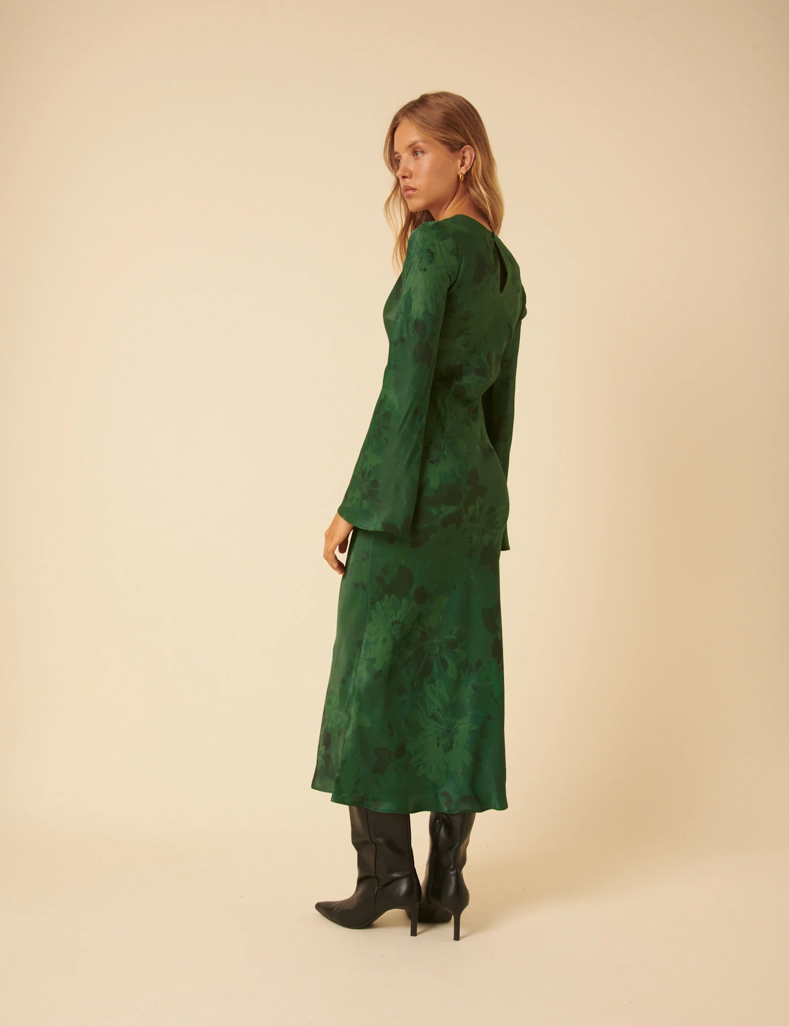 Green Floral Satin Clarissa Midi Dress - Image 5