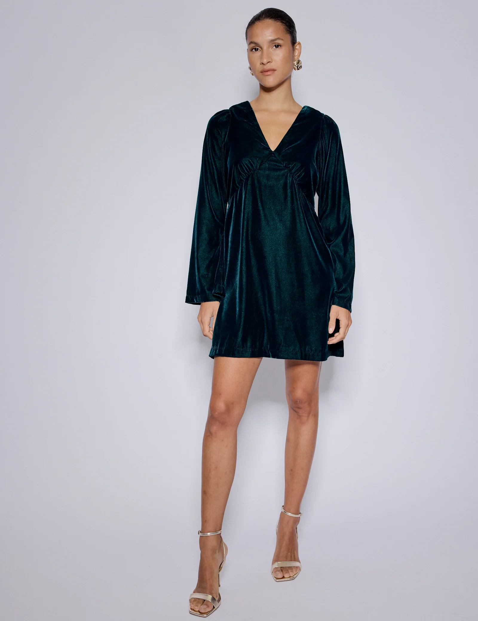 Green Long Sleeve Velvet Josie Mini Dress - Image 3