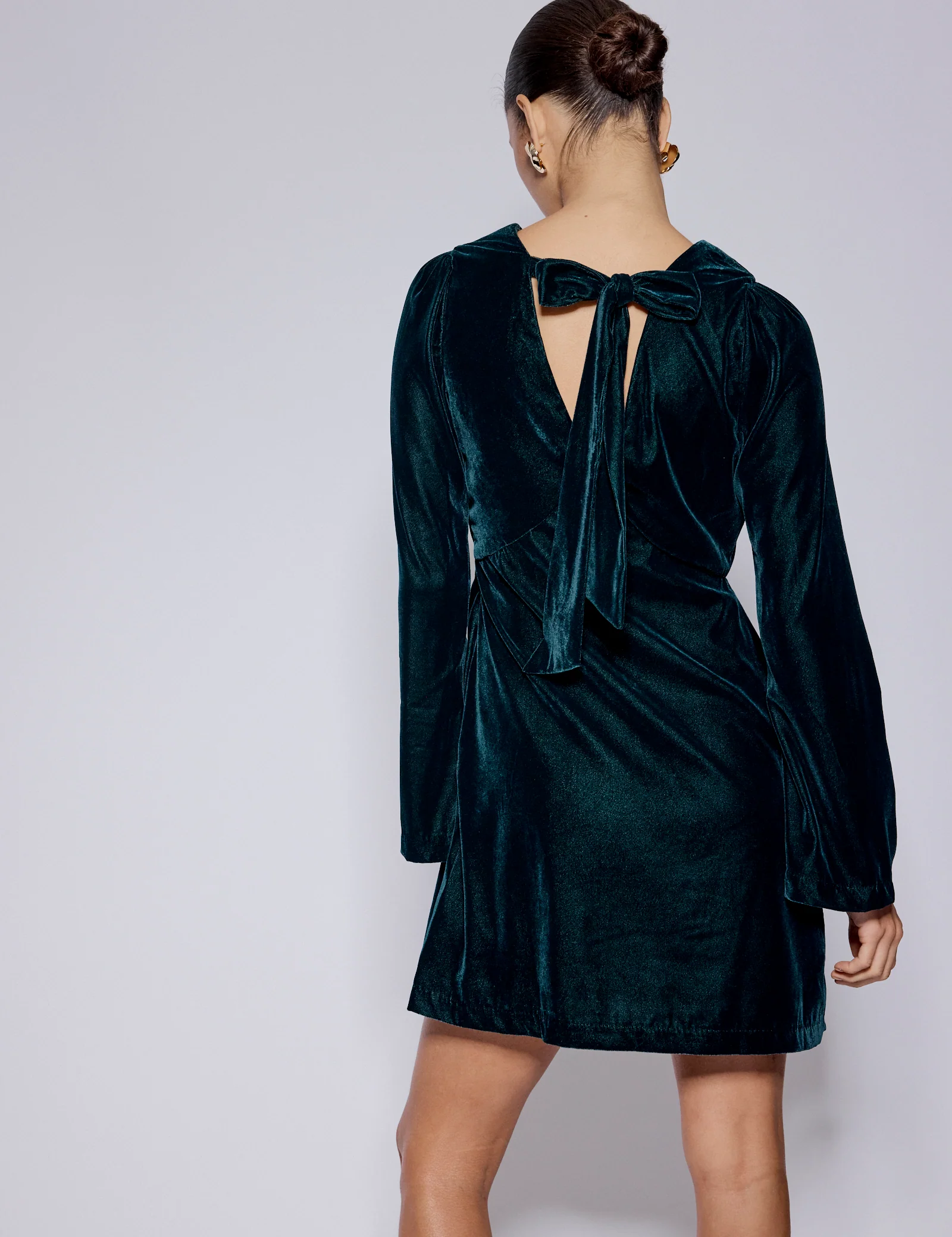 Green Long Sleeve Velvet Josie Mini Dress - Image 5