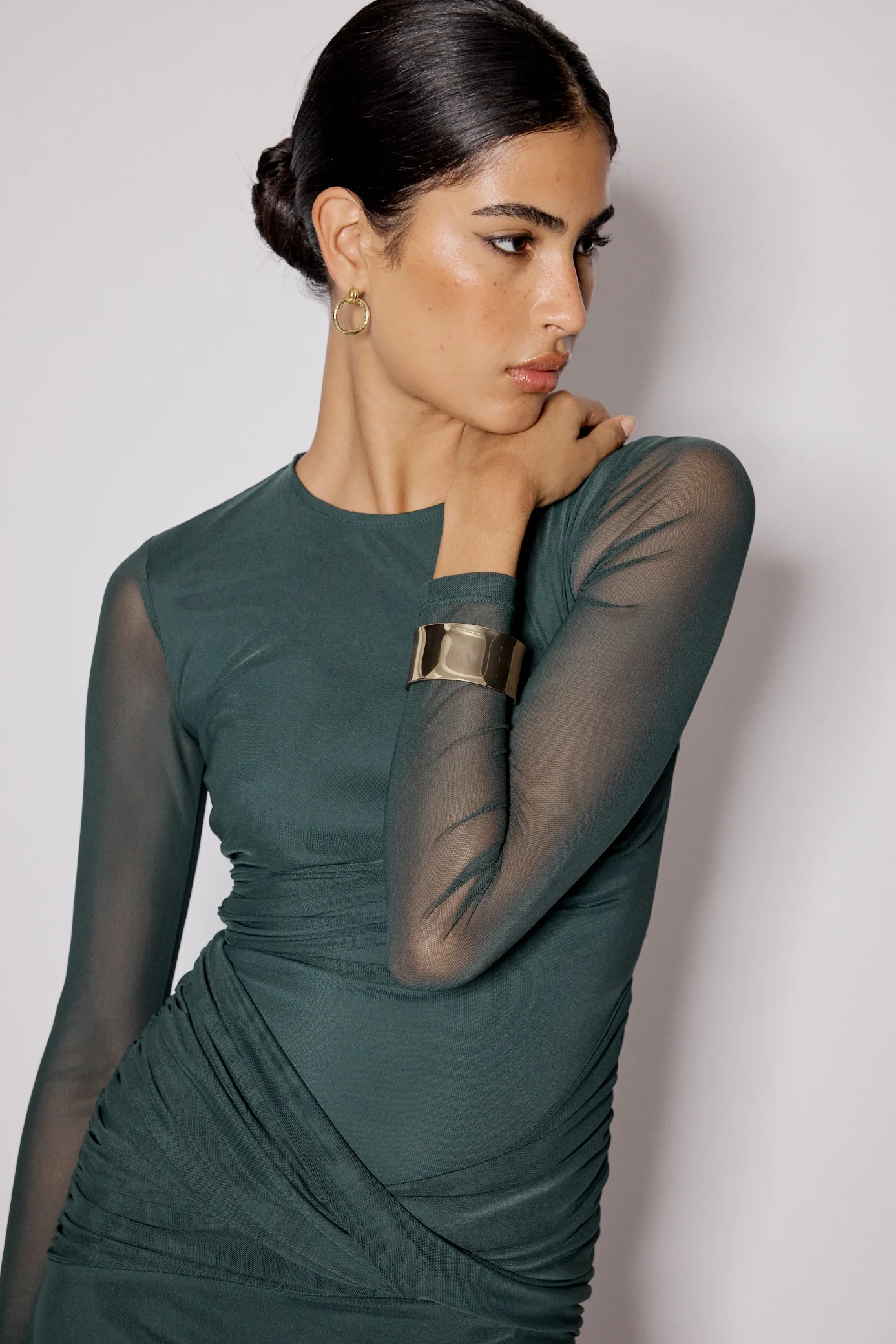 Green Mesh Long Sleeve Tammy Midi Dress - Image 4