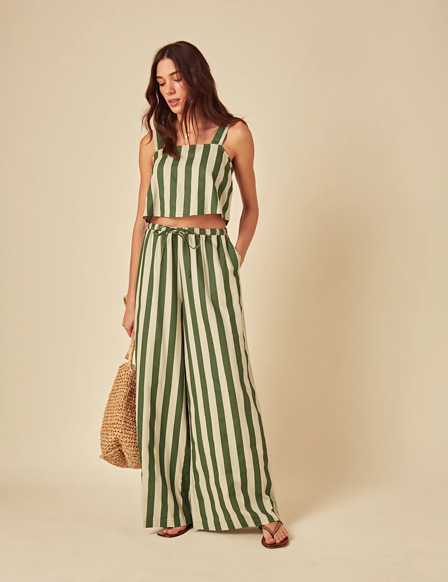 Green Striped Linen-blend Swing Top - Image 3