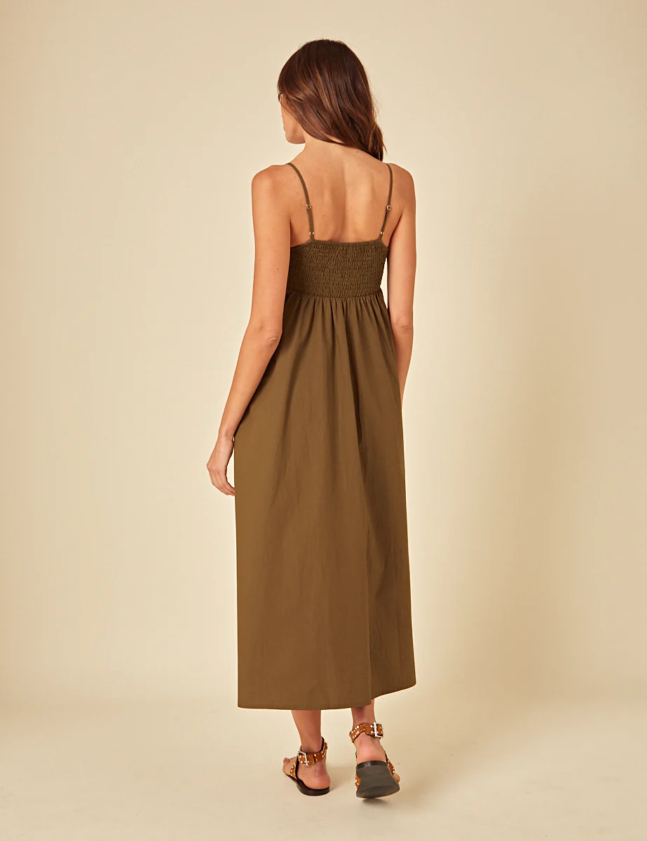 Green Tie Front Aspen Midi Smock Dress - Image 5