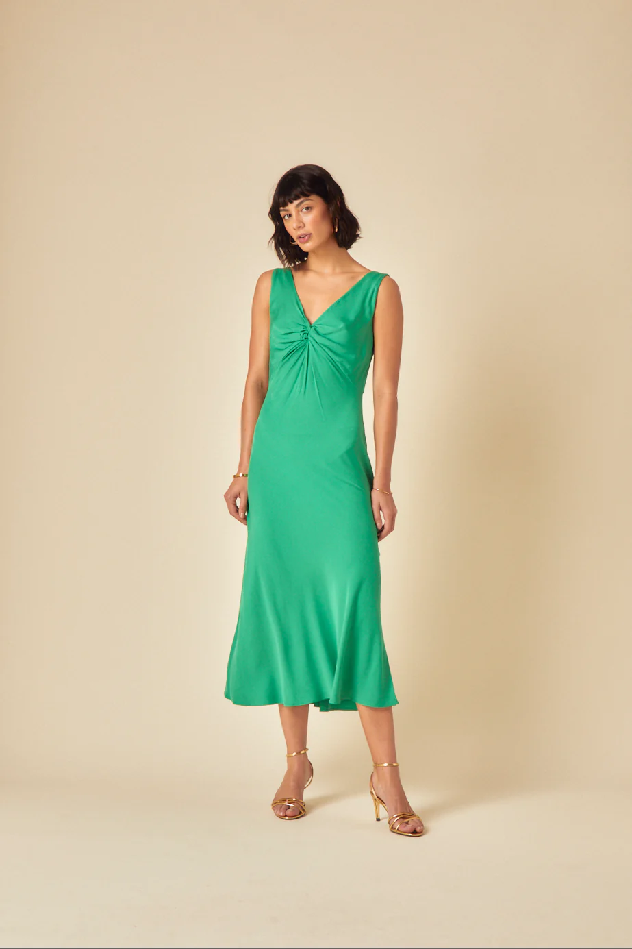 Green Twist Front Athena Midi Dress