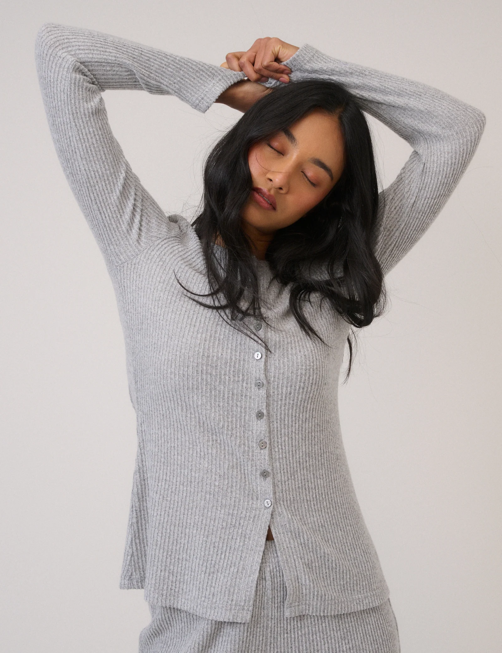 Grey Ribbed Longline Cardigan - Image 3