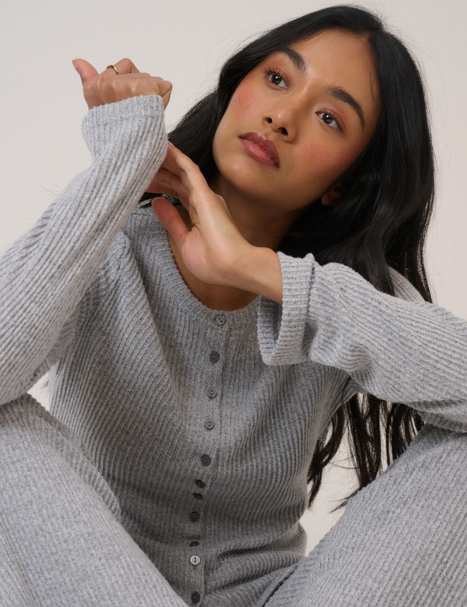 Grey Ribbed Longline Cardigan - Image 4