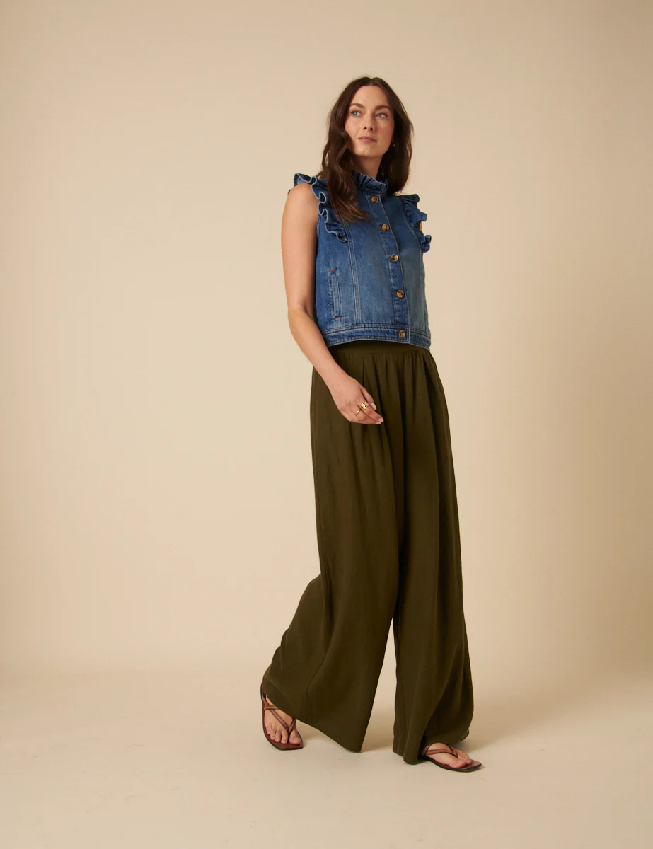 Khaki Linen-blend Jerrow Wide Leg Trousers - Image 3
