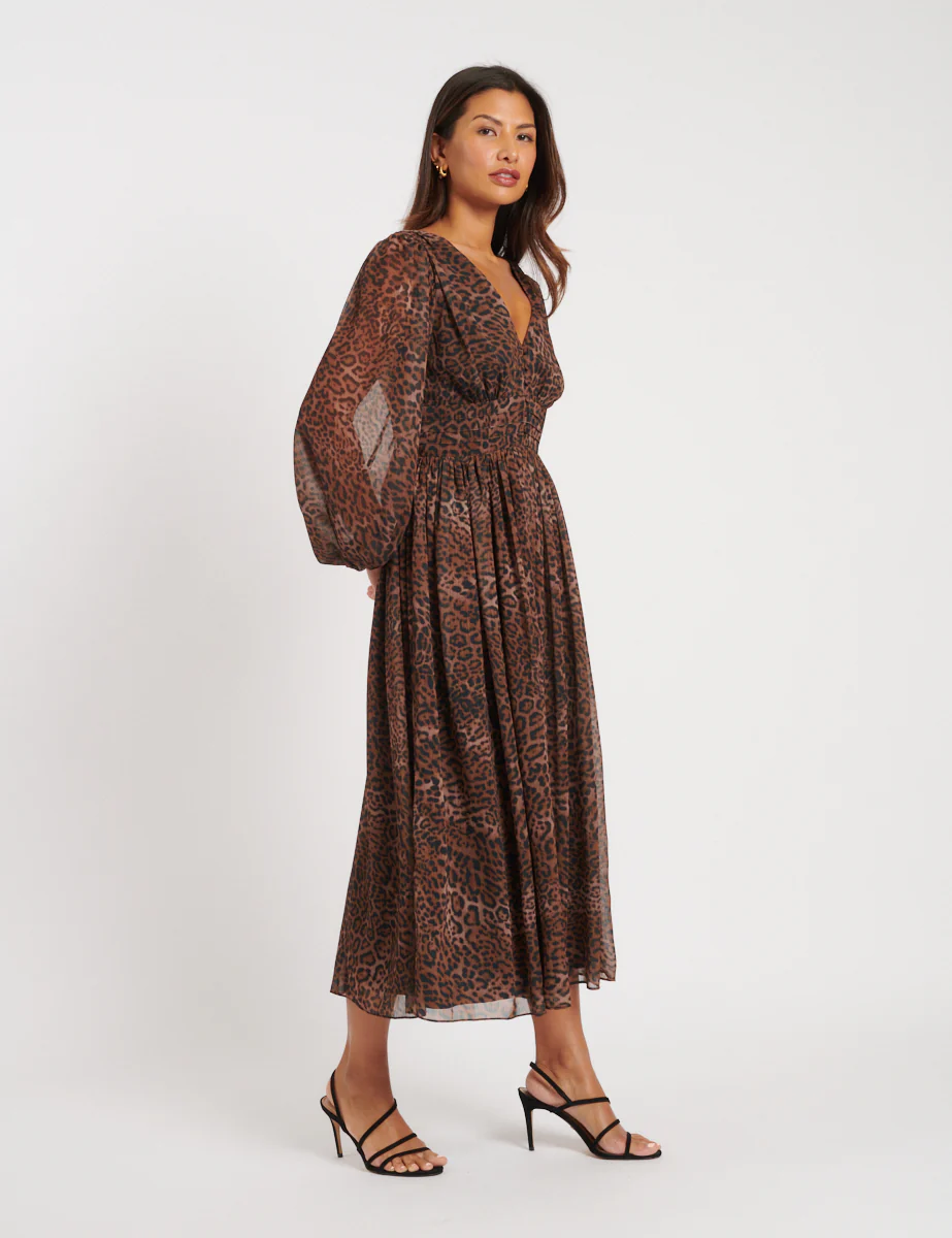 Leopard Print Chiffon Anya Midi Dress - Image 3