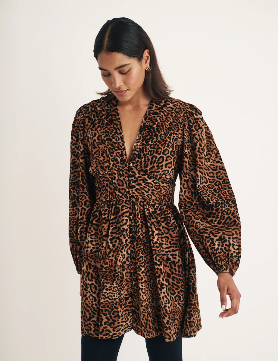 Leopard Print Cord Long Sleeve Starlight Mini Dress