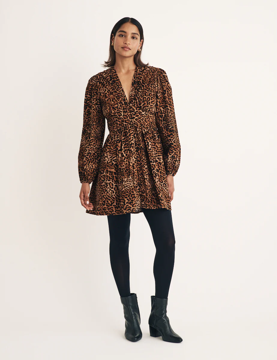 Leopard Print Cord Long Sleeve Starlight Mini Dress - Image 2