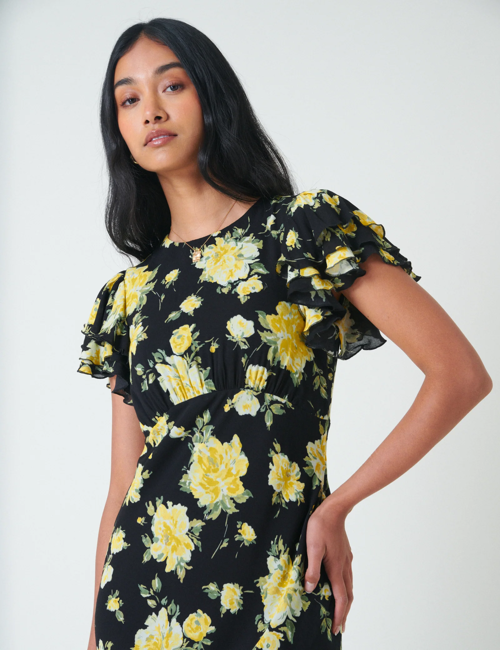 Black Floral Marley Midi Dress - Image 4