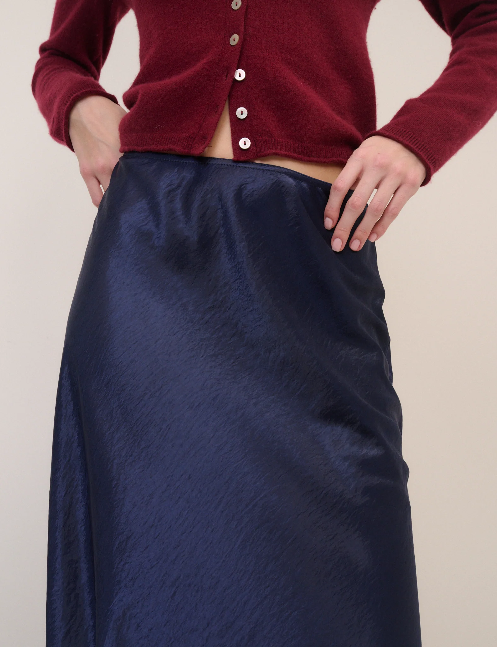 Navy Satin Mila Midi Skirt - Image 3