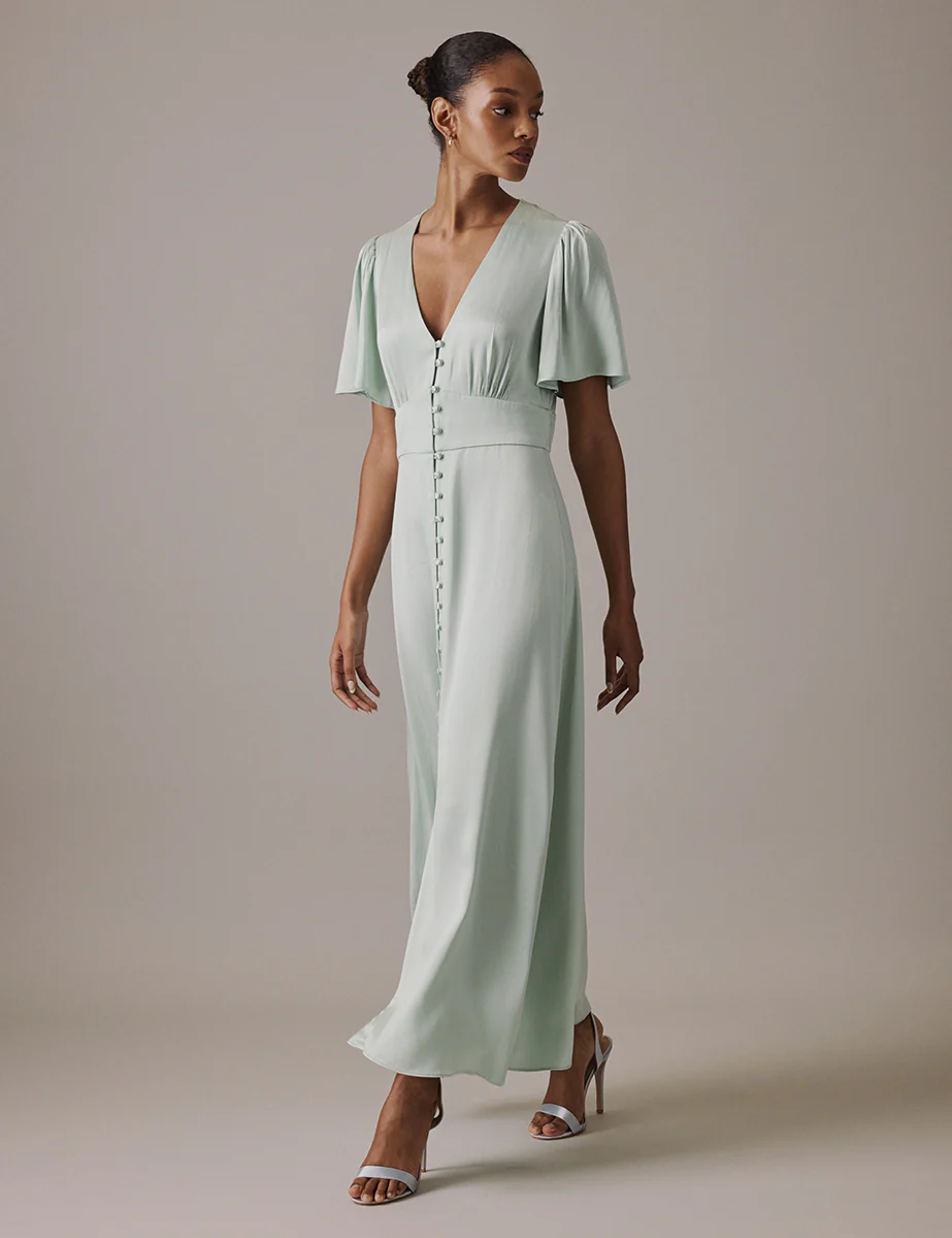 Soft Green V Neck Midi Erin Dress