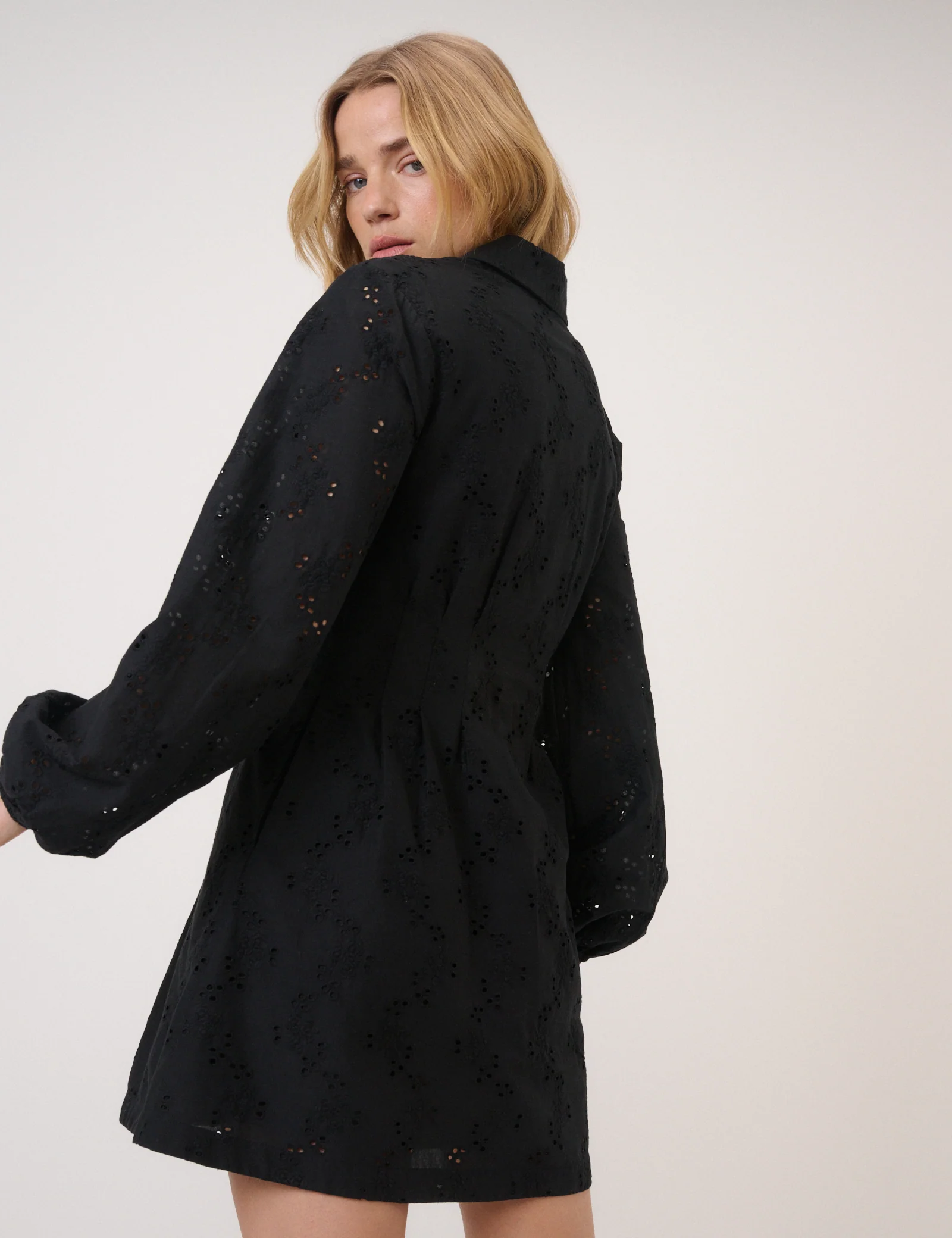 Black Broderie Anglaise Montego Mini Shirt Dress - Image 5