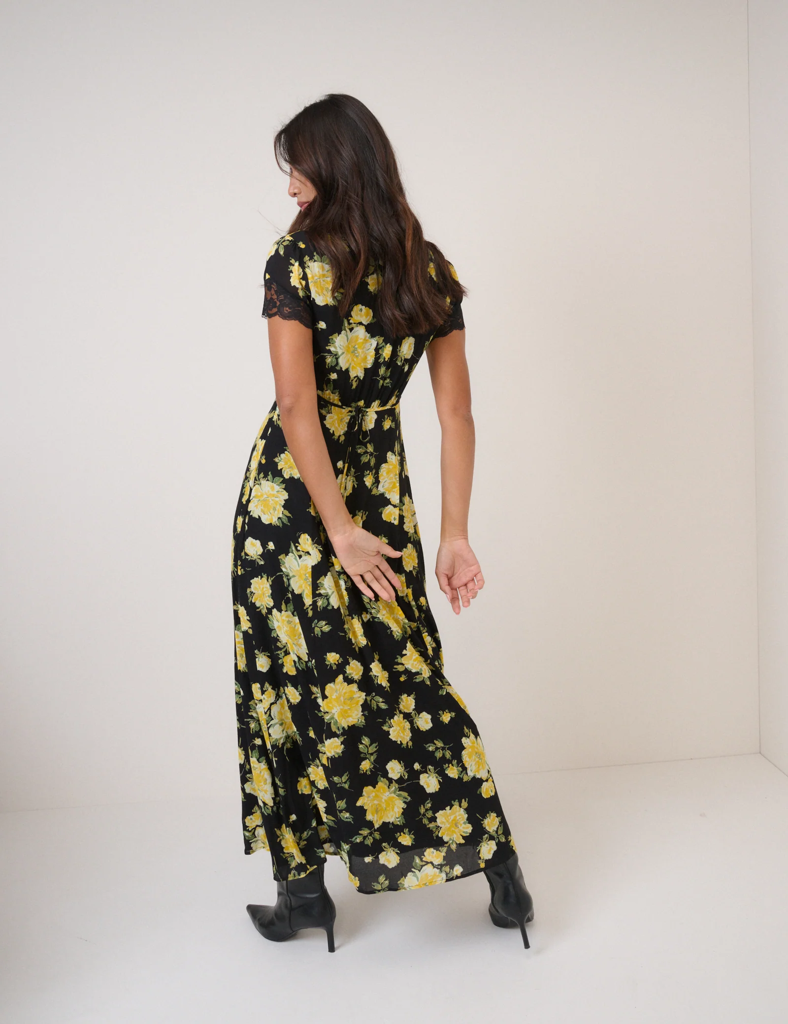 Black And Yellow Floral Morgan Midi Dress - Image 5