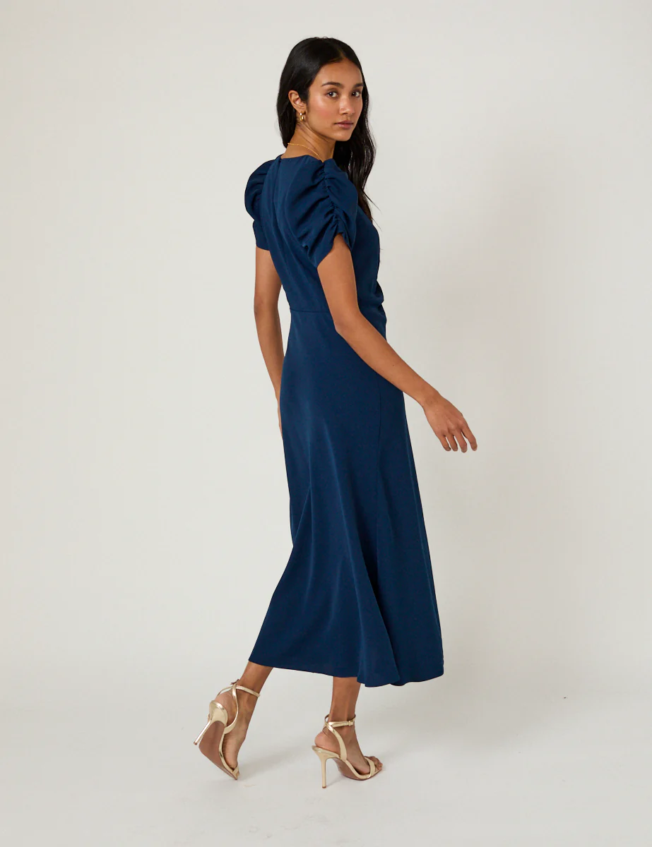 Navy Ruched Naomi Midi Dress - Image 5