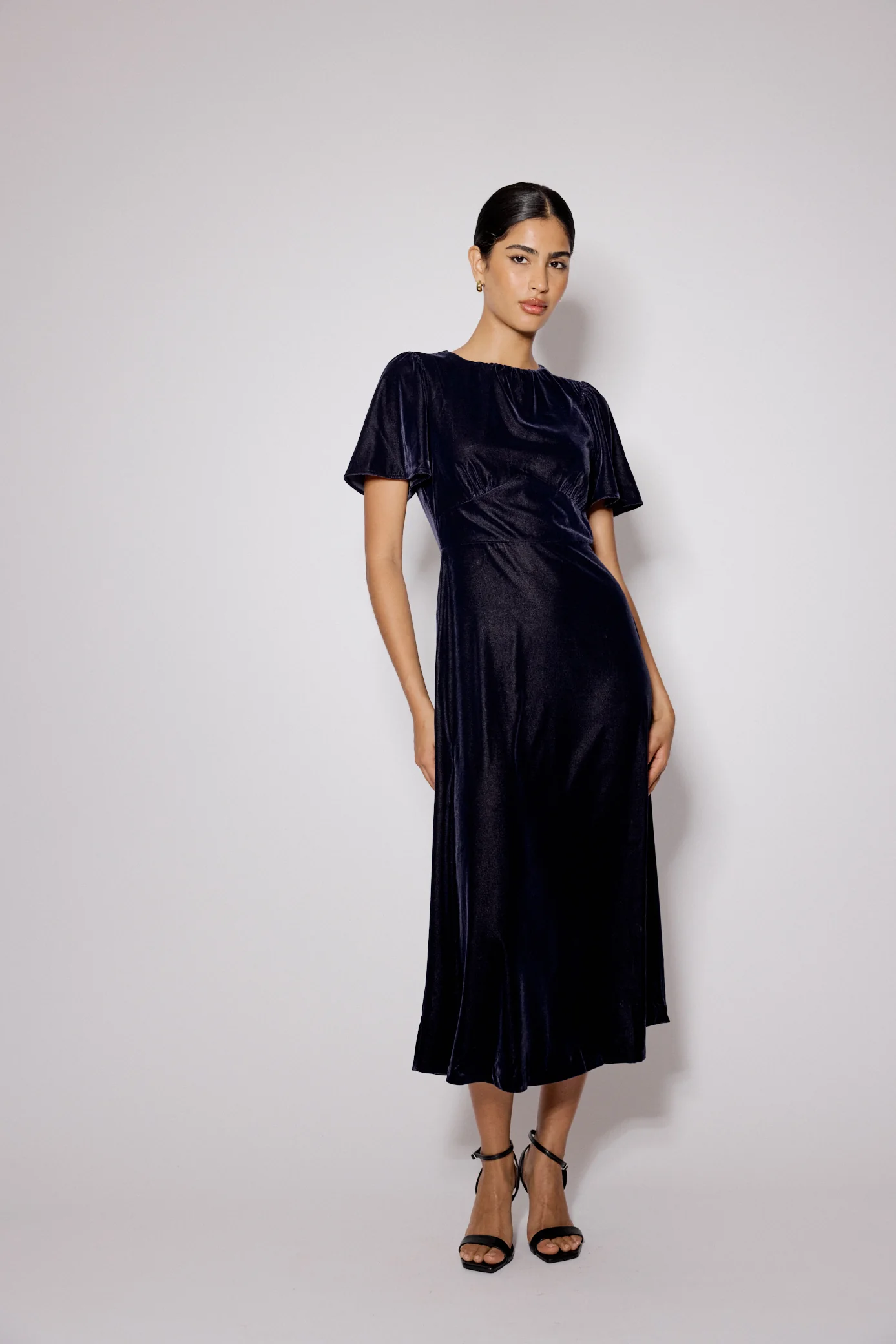 Navy Velvet A-Line Allegra Midi Dress