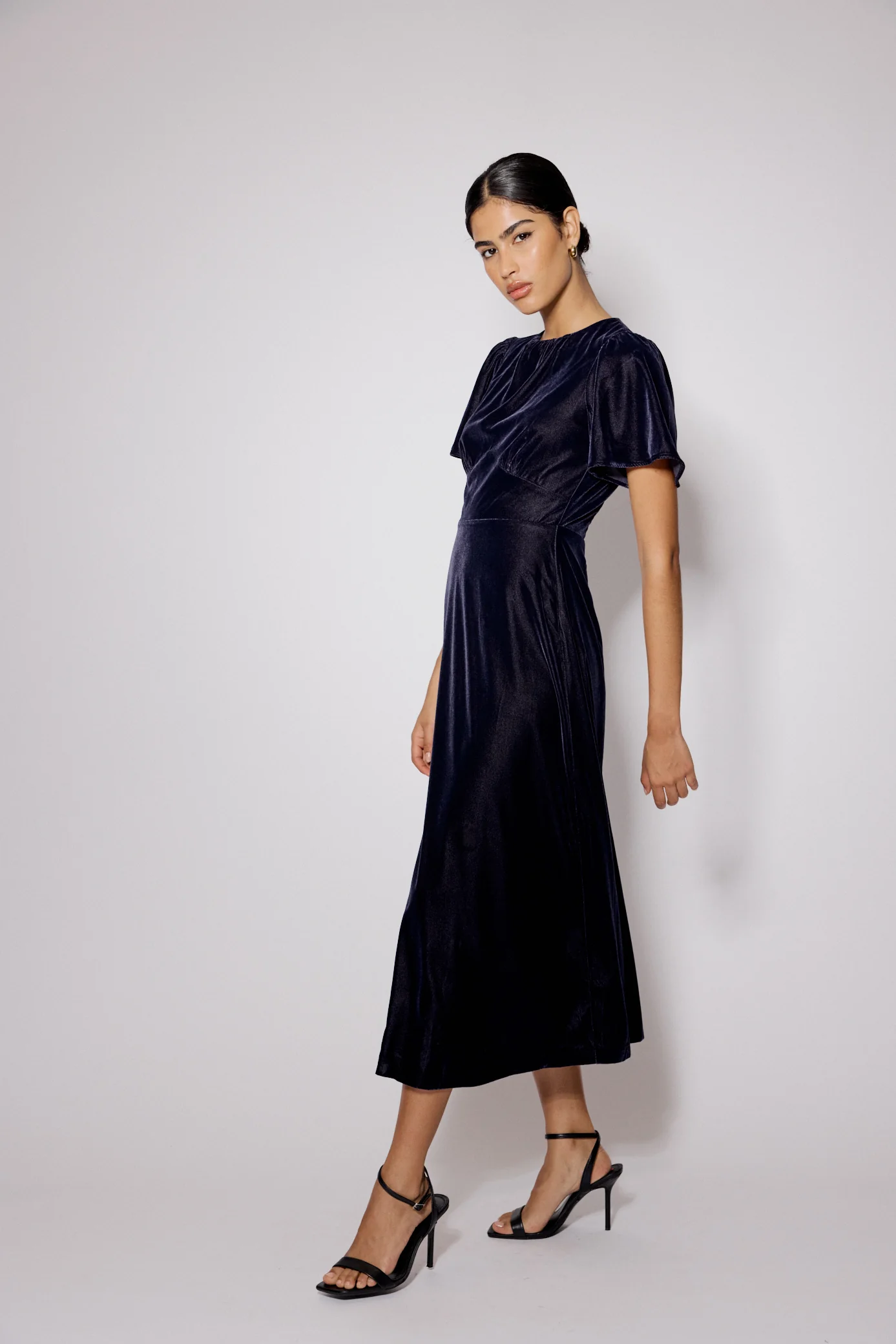 Navy Velvet A-Line Allegra Midi Dress - Image 2