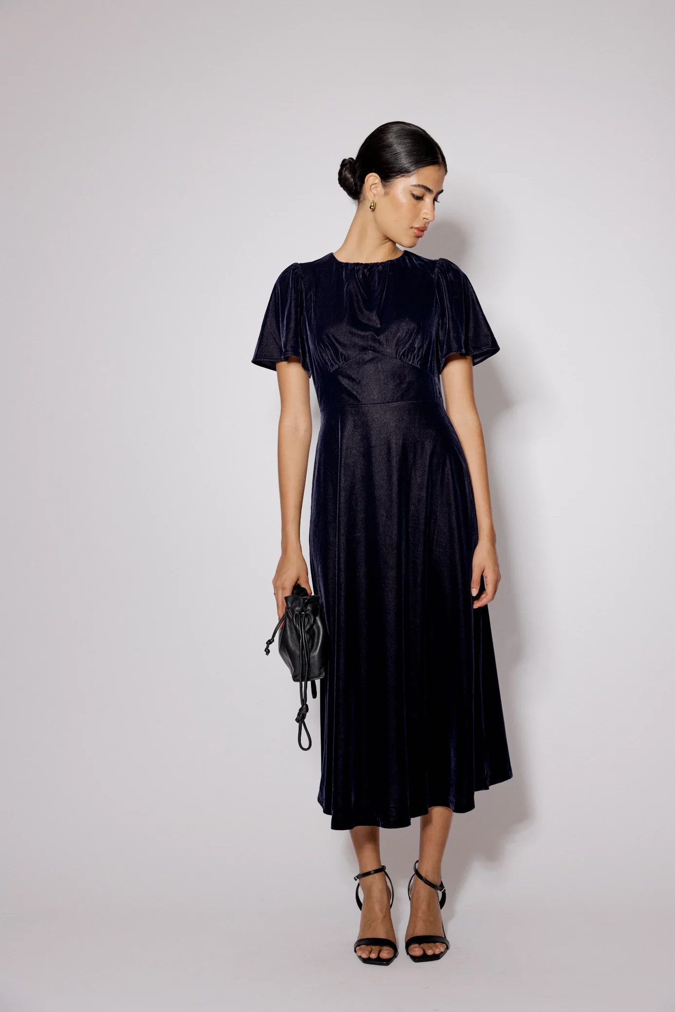 Navy Velvet A-Line Allegra Midi Dress - Image 3
