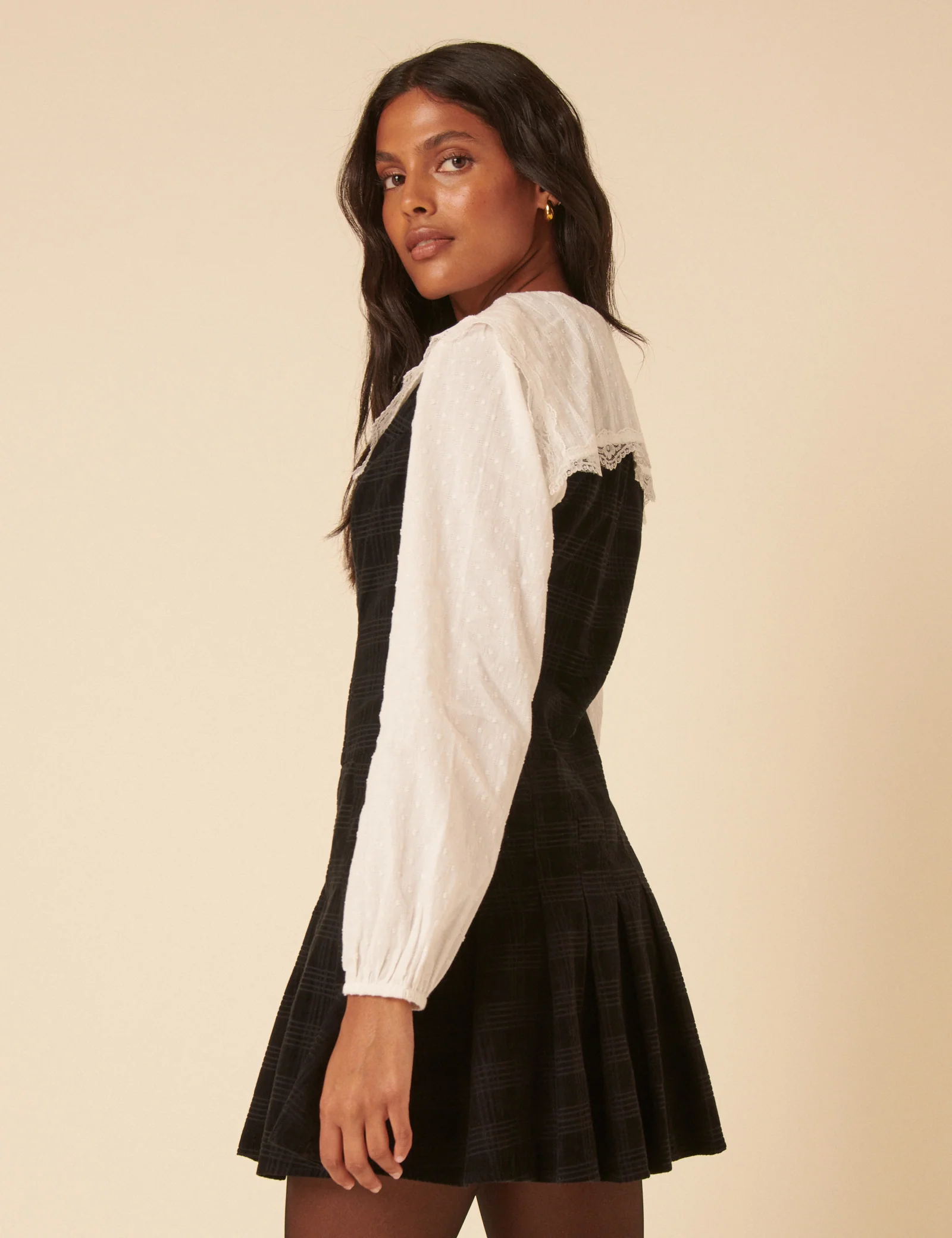 Black Check Cord Merida Pinafore Mini Dress - Image 5