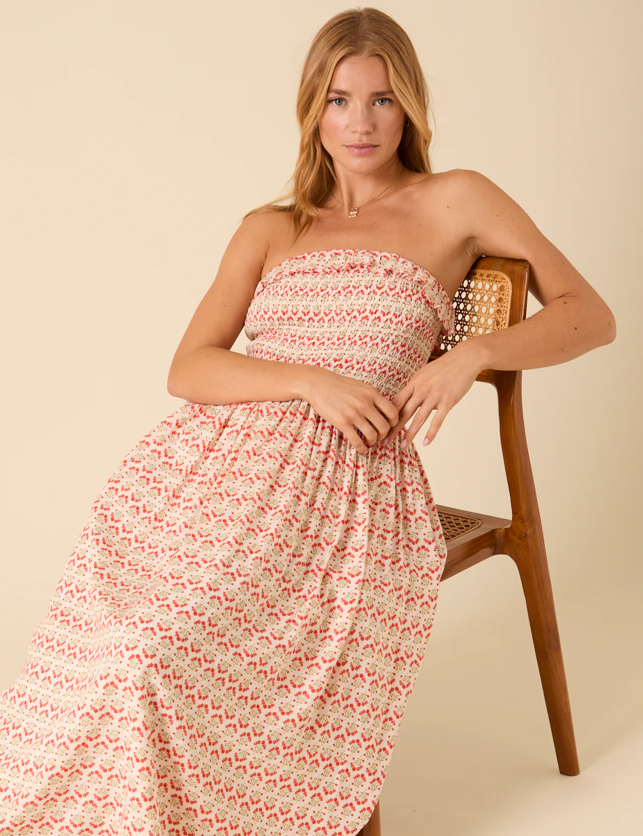 Pink Bandeau Printed Bela Midi Dress