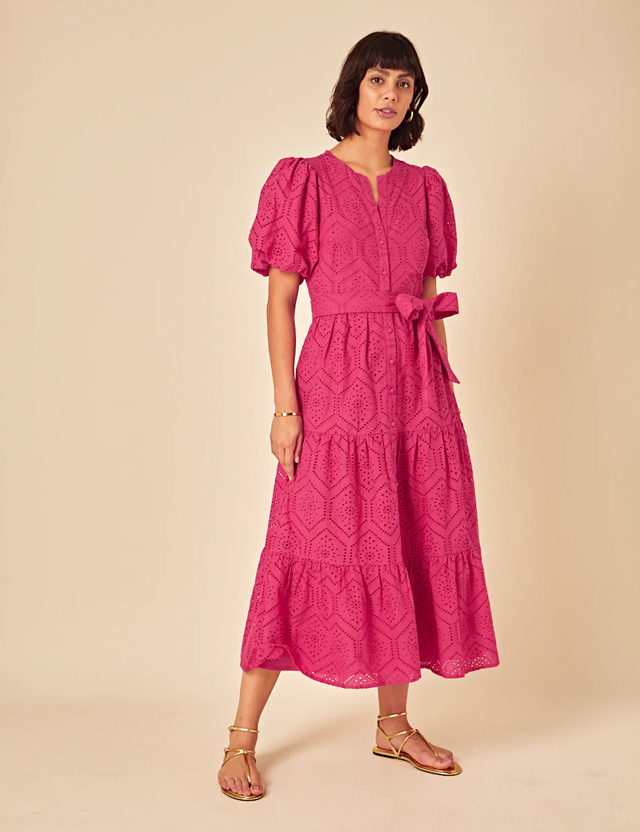 Pink Broderie Anglaise Marla Midi Dress - Image 3