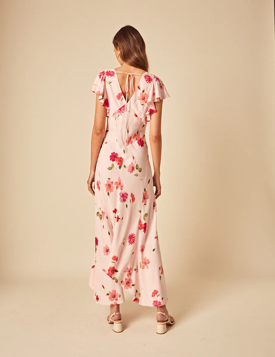 Pink Floral Frill Sleeve Loubelle Midi Dress - Image 5