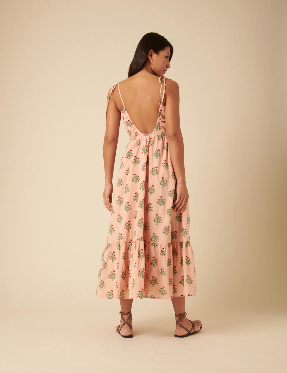 Pink Floral Printed Bellerose Midi Dress - Image 4