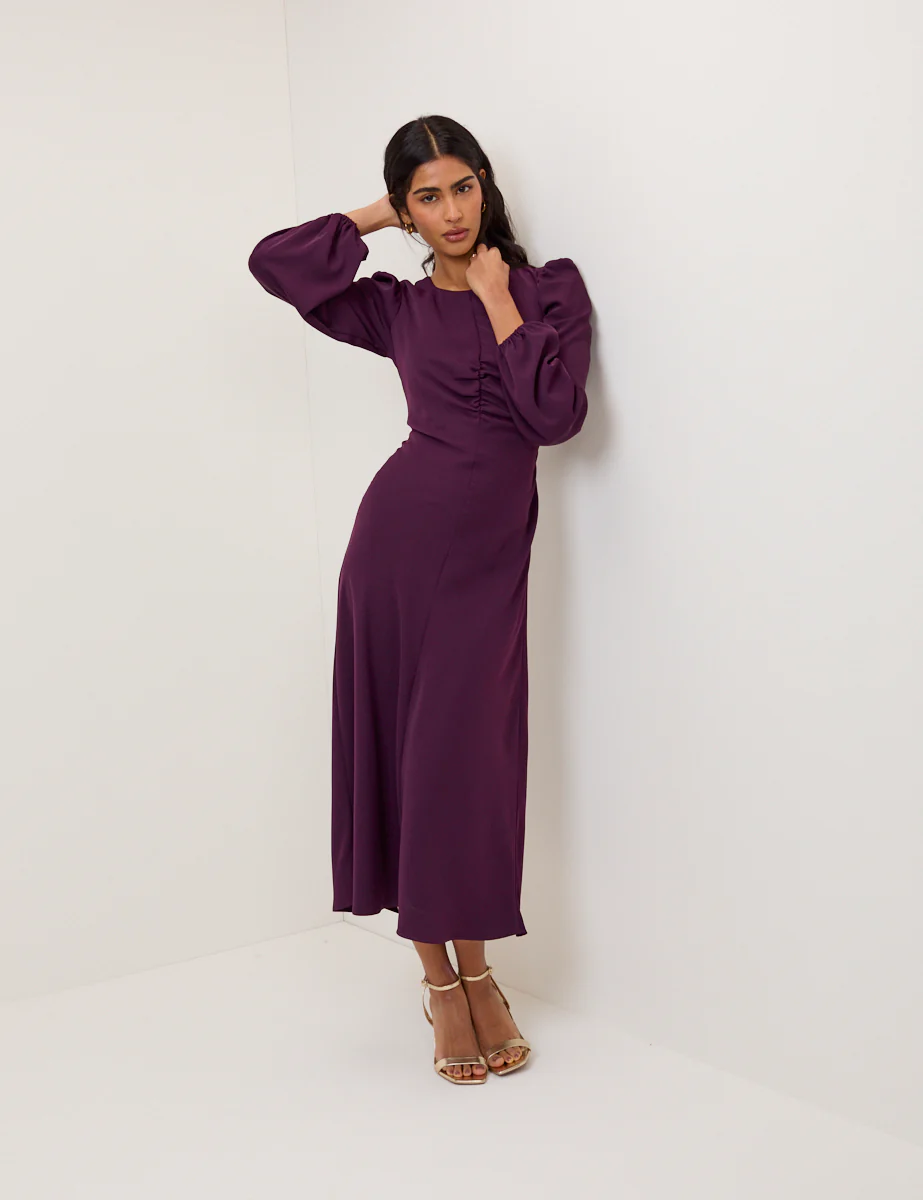 Purple Balloon Sleeve Blair Midi Dress - Image 4