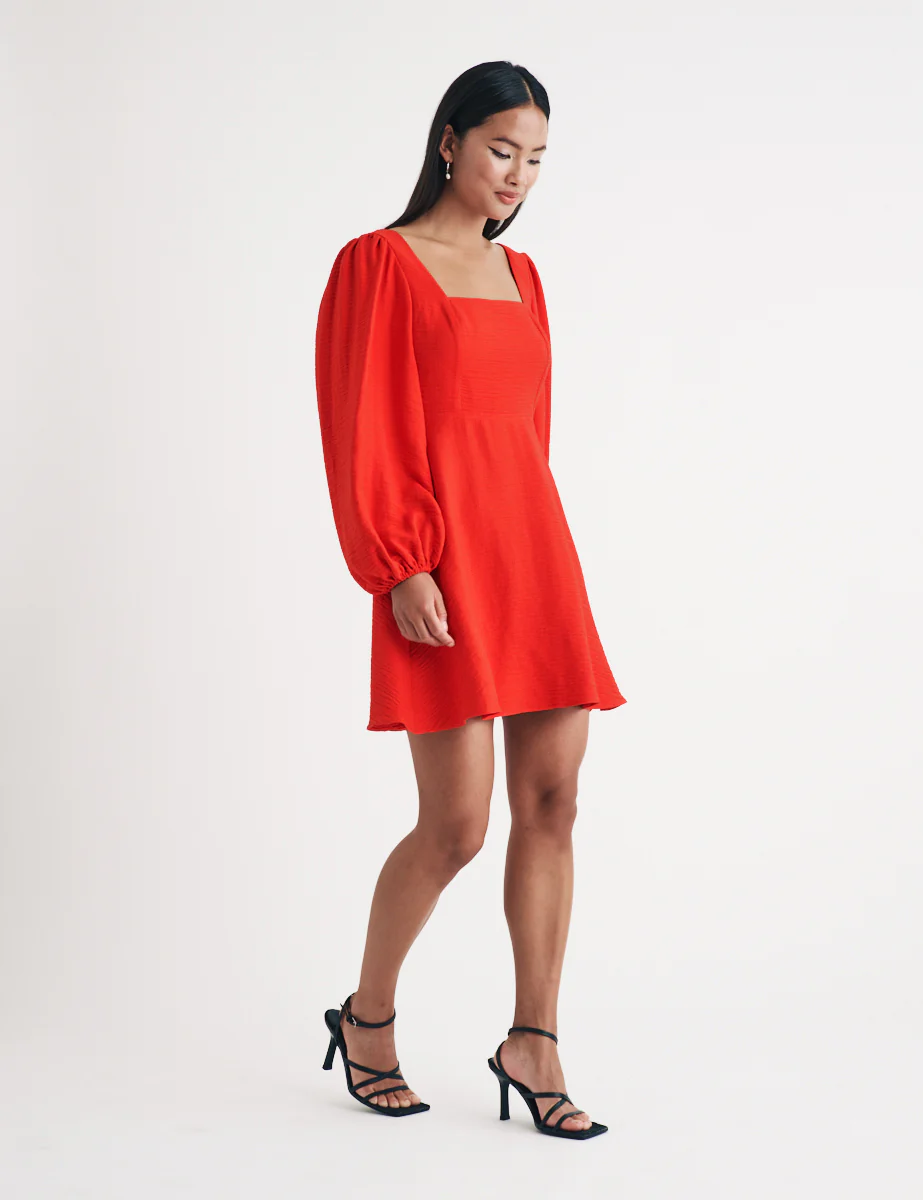 Red Balloon Sleeve Loredana Mini Dress - Image 3