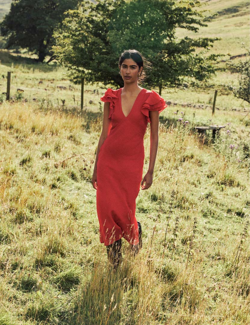 Red Frill Sleeve Layla Midi Dress - Image 2