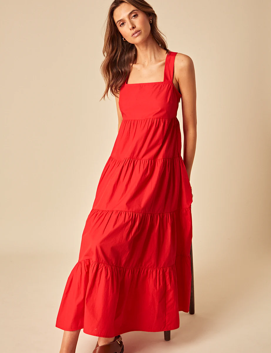 Red Tiered Cassia Midi Dress - Image 2