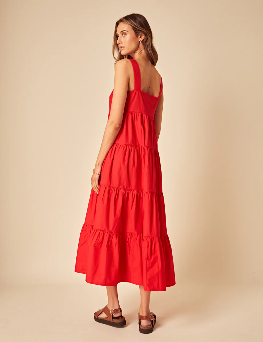 Red Tiered Cassia Midi Dress - Image 5