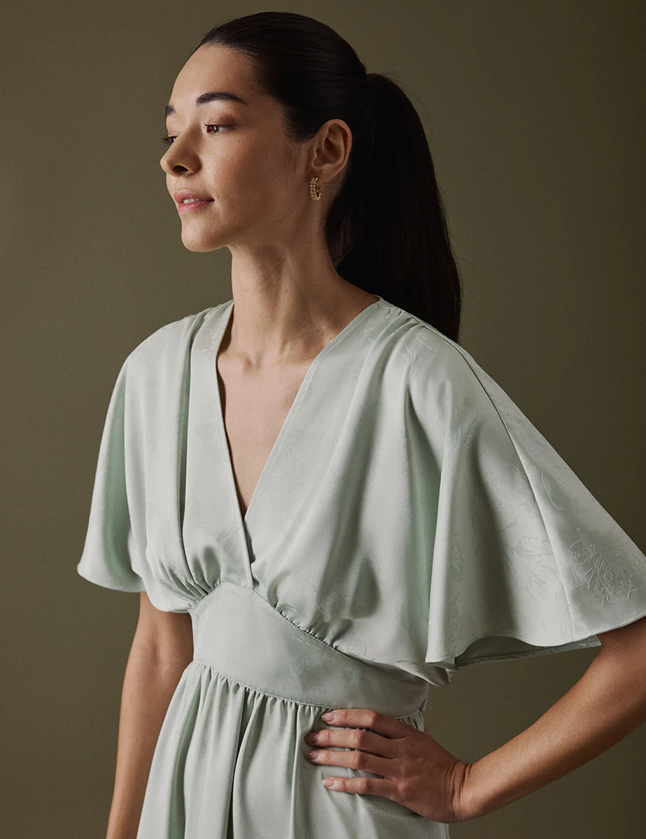 Soft Green V Neck Midi Lorelai Dress - Image 2