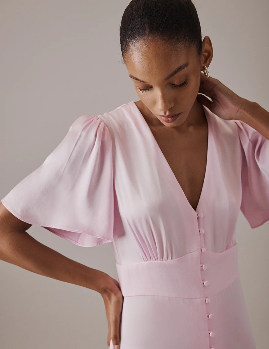 Soft Pink V Neck Midi Erin Dress - Image 2