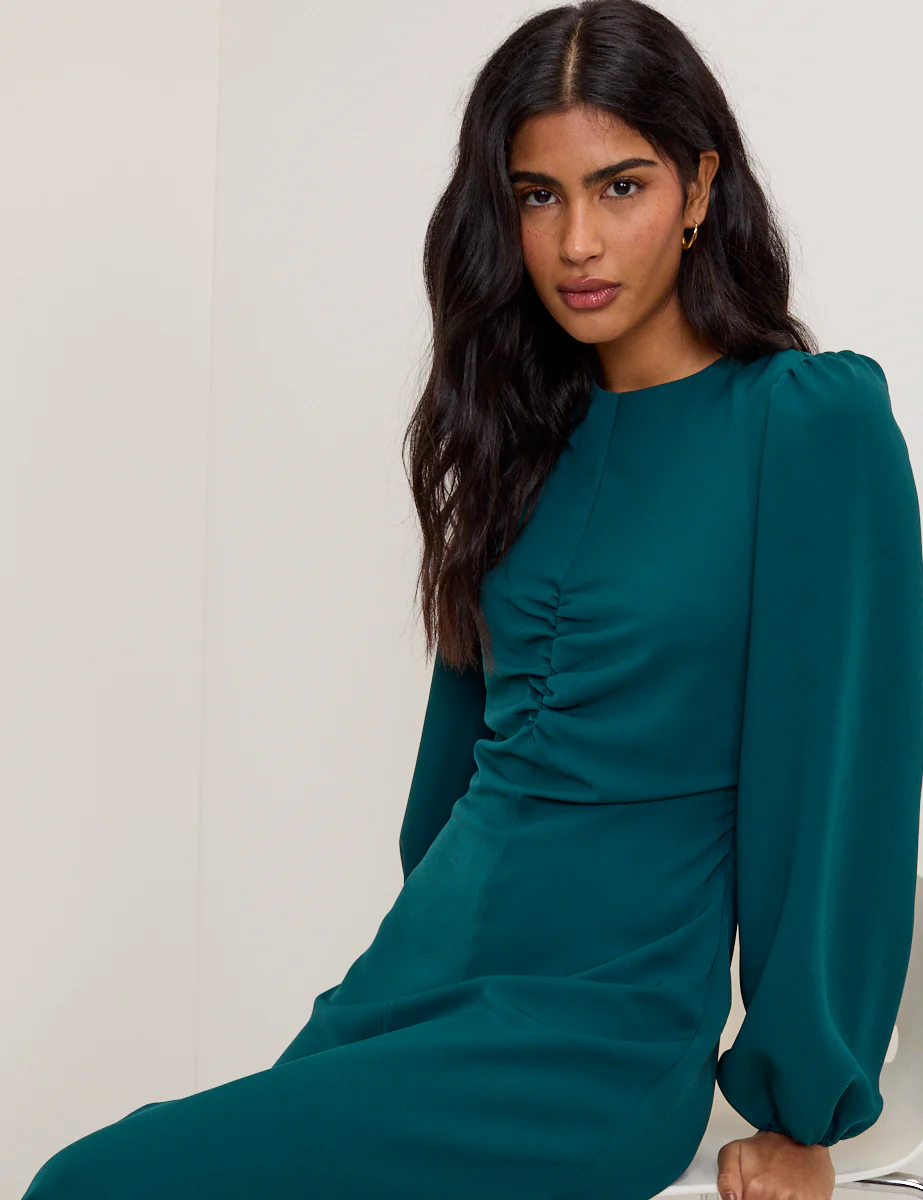 Turquoise Green Balloon Sleeve Blair Midi Dress - Image 3